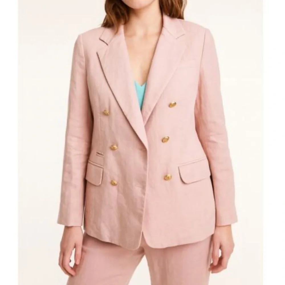 J. Crew Bristol Double-Breasted Blazer in Pale Pink Stretch Linen Size 6